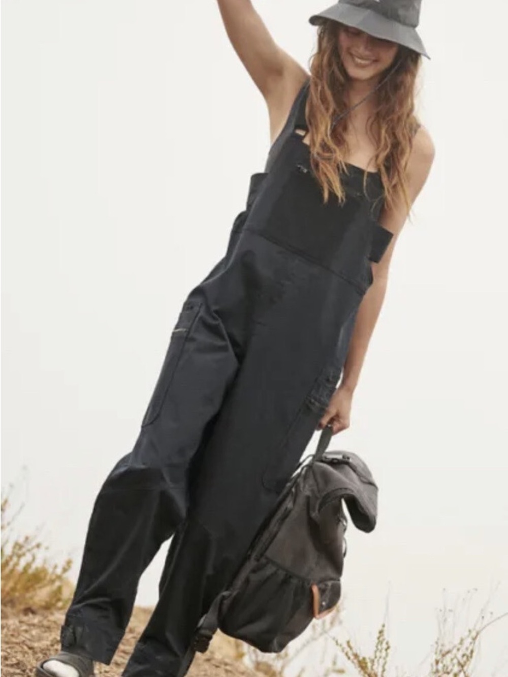 FP Movement by Free People Black Wide-Leg Overalls Jumpsuit